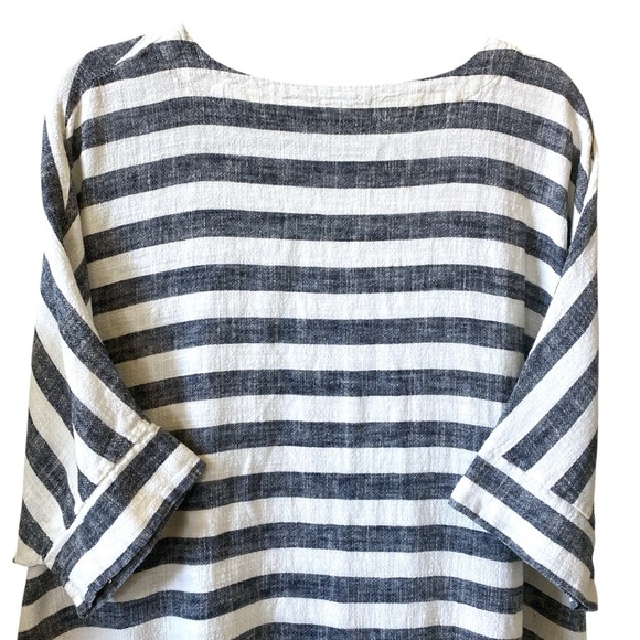 Linen Cotton Striped Caftan Maxi Dress Batwing Pockets Oversized OSFM 32” x 45” - Picture 4 of 16